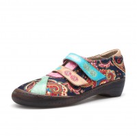 Genuine Leather Retro Jacquard Hook Loop Casual Flats