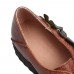 Genuine Leather Lace Up Soft Sole Flowers Flat Loafers