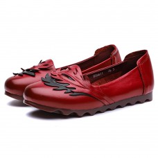 Genuine leather Leaves Pattern Comfortable Flats Shoes