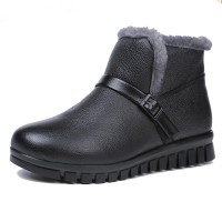 Winter Fur Warm Leather Slip On Snow Boots