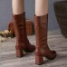 LOSTISY Women Casual Round Toe Square Heel Zipper Mid Calf Boots