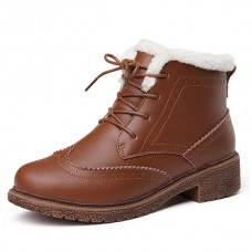 Leather Faux Fur Lining Lace Up Boots For Women