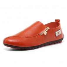 Men Casual Soft Sole Side Zipper Leather Flat Loafers