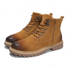 Men Casual Side Zipper Lace Up Ankle Boots